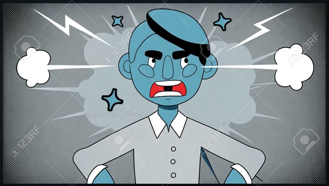 cartoon man is upset. negative emotion. vector illustration