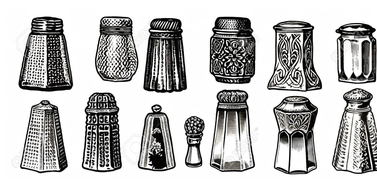 收藏的盐和胡椒瓶的古董刻插图的集合创建于1909年