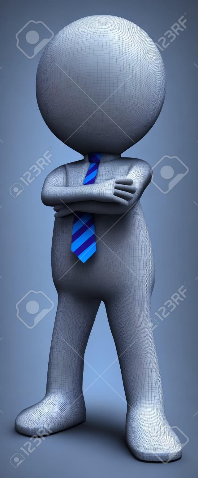 3D poco carácter humano el jefe de pie con los brazos cruzados Lazo rojo y azul serie People