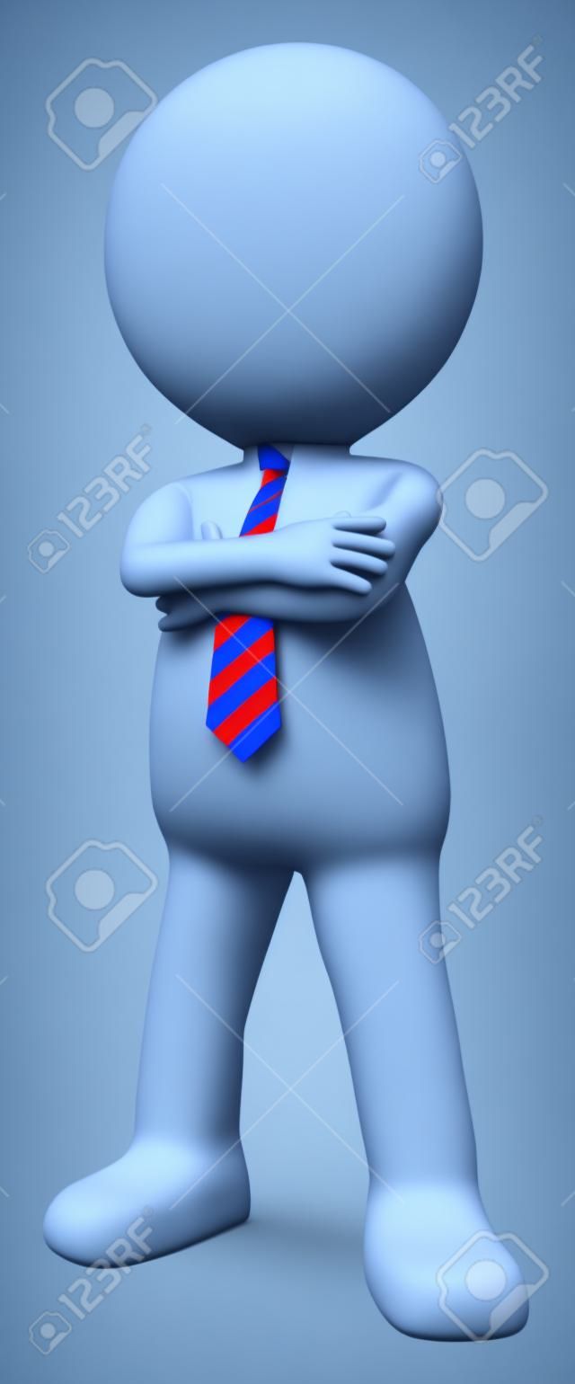 3D poco carácter humano el jefe de pie con los brazos cruzados Lazo rojo y azul serie People