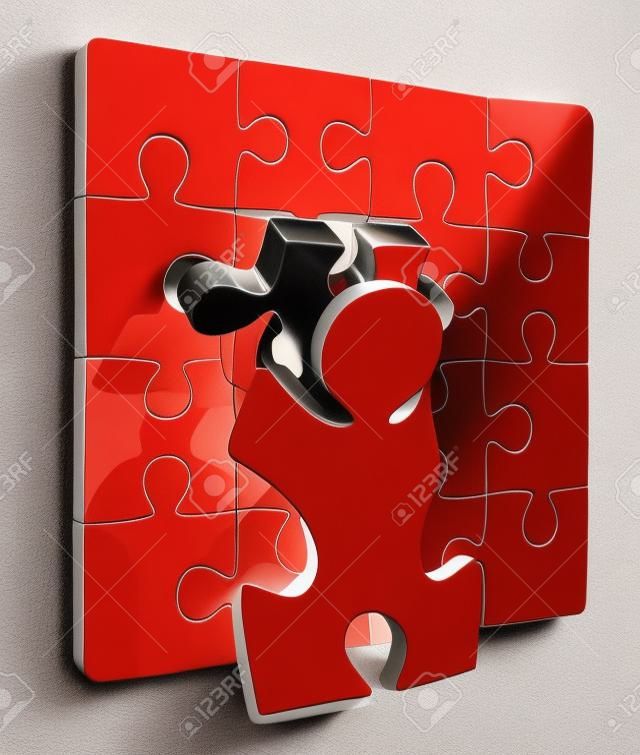 Puzzle Persone che mettono ultimo pezzo di puzzle Muro Rosso pezzo