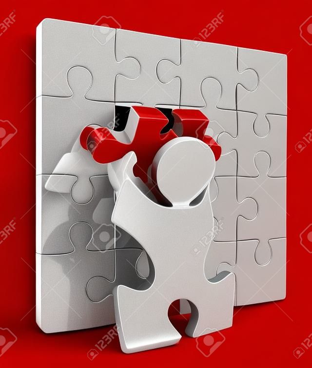 Puzzle personnes mettant dernière pièce de puzzle Red Wall pièce