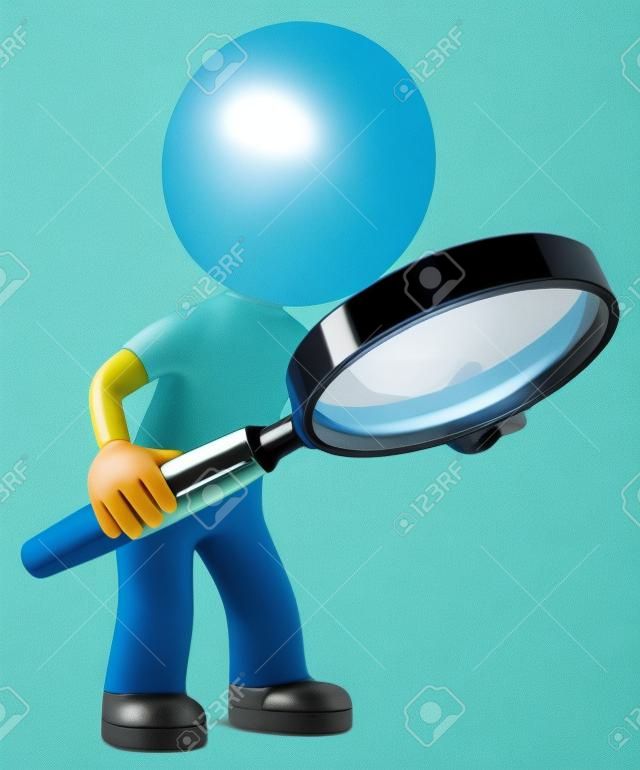 Search  The Dude holding magnifying glass  Side view  Blue 