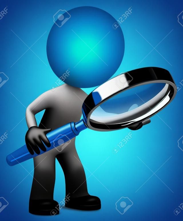 Search  The Dude holding magnifying glass  Side view  Blue 