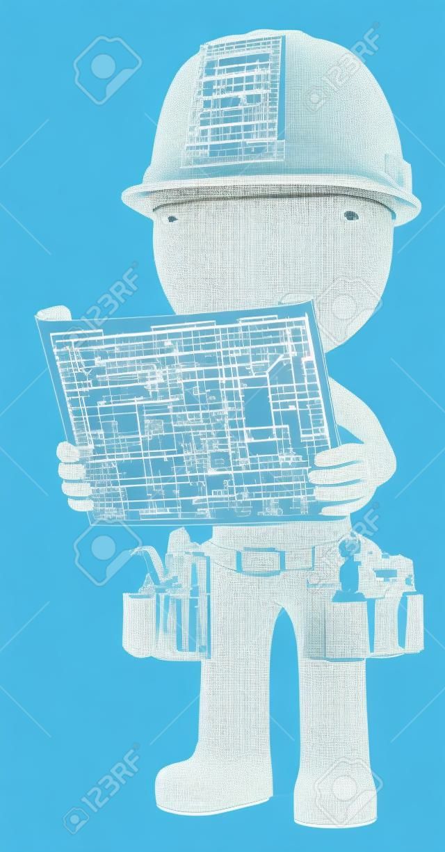 Blueprint Dude Builder trzyma plan Semi przejrzyste