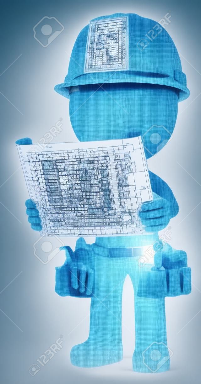 Blueprint Dude Builder trzyma plan Semi przejrzyste