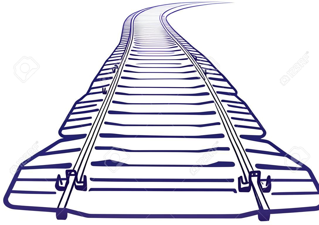 Curved endless Train track. Sketch of Curved Train track. Outlines.