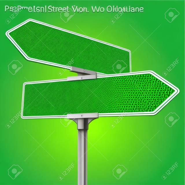 Wektor zielony dwukierunkowe znaki ulicy wskazujące w przeciwnych kierunkach.