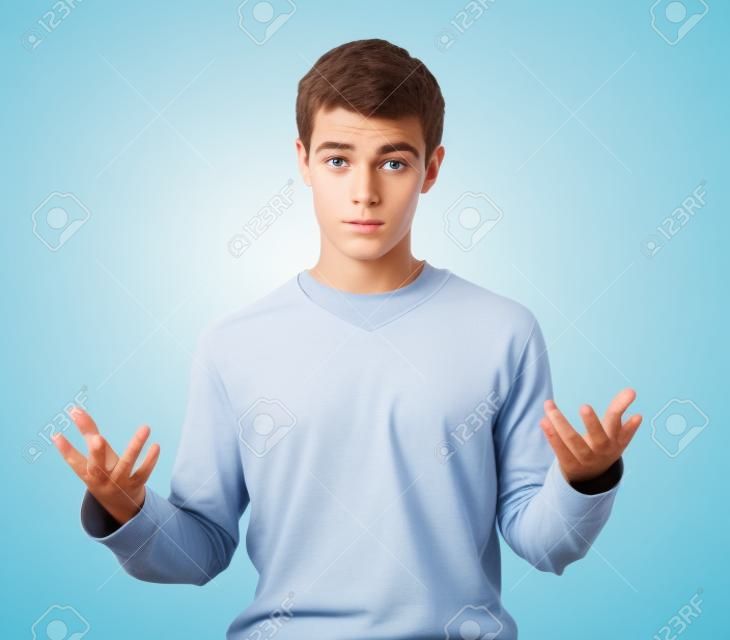 Young man asking question isolated over white background