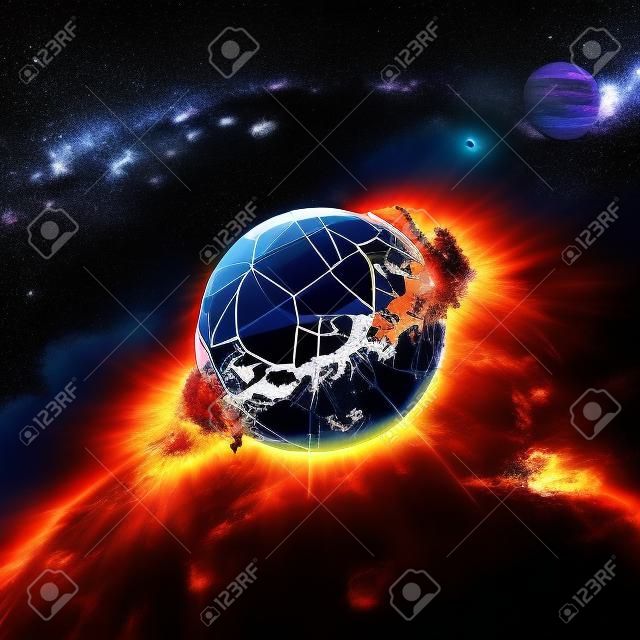 Planet earth explode in space  