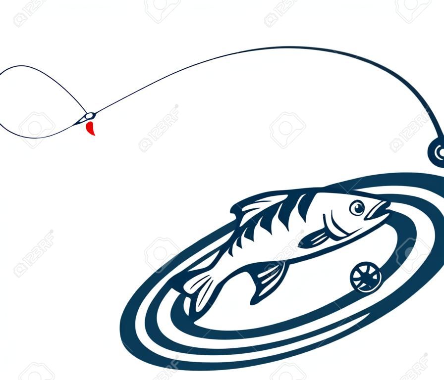 Hal és horgászbot ugró sziluettje