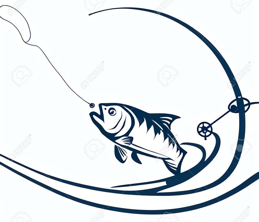 Pesce e canna da pesca salto silhouette