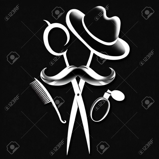 Barber shop design silhouette, mustache and hat scissors