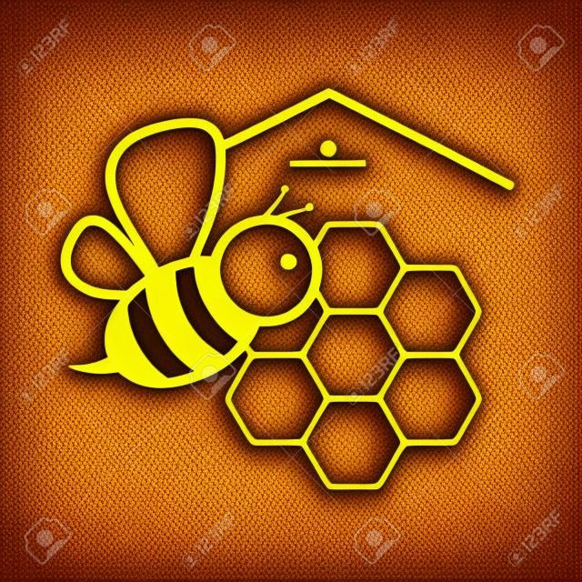 Bee and honeycombs vector symbol of gold