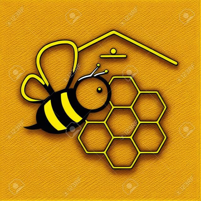 Bee and honeycombs vector symbol of gold