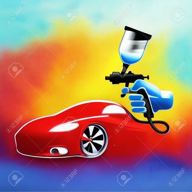 Spray in hand for painting an auto illustration