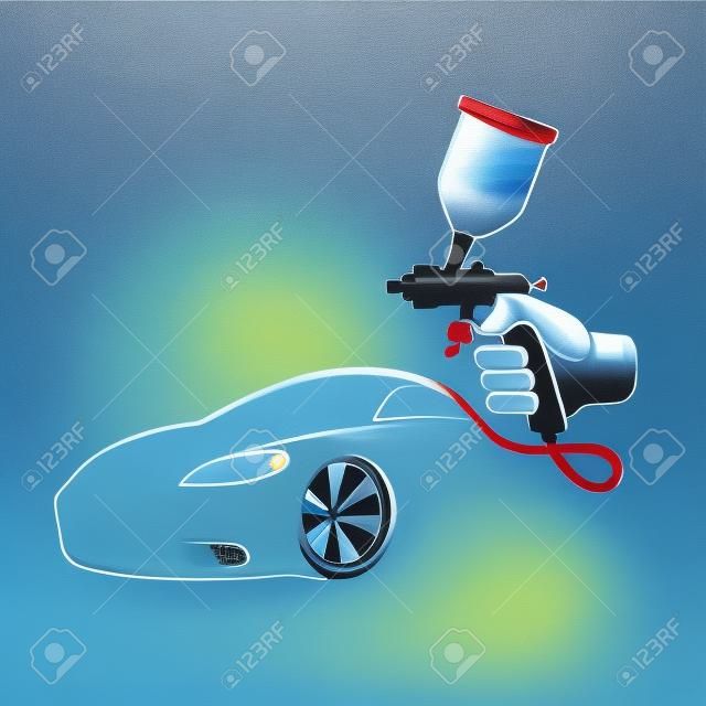 Spray in hand for painting an auto illustration