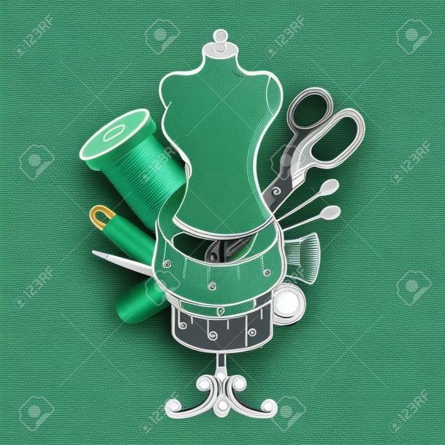 Set of accessories for manual sewing vector