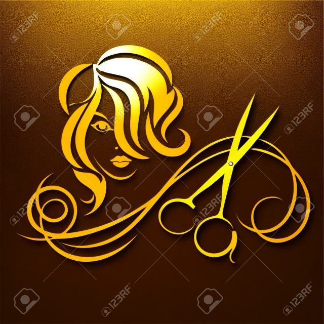 Silhouettes of girls and scissors of gold color