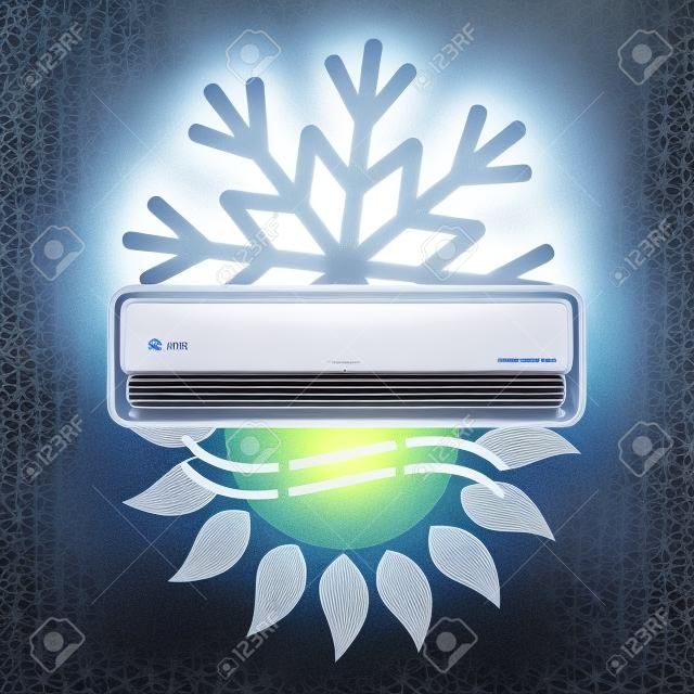 Airconditioning voor kamer symbool van zon en sneeuwvlok