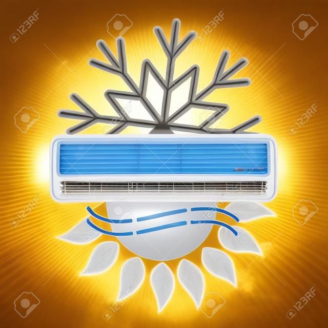 Airconditioning voor kamer symbool van zon en sneeuwvlok