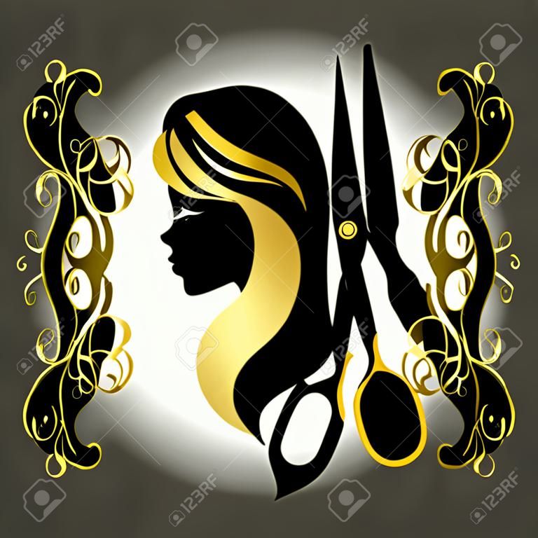 Девушка для салона красоты с ножницами и золотой раскраской