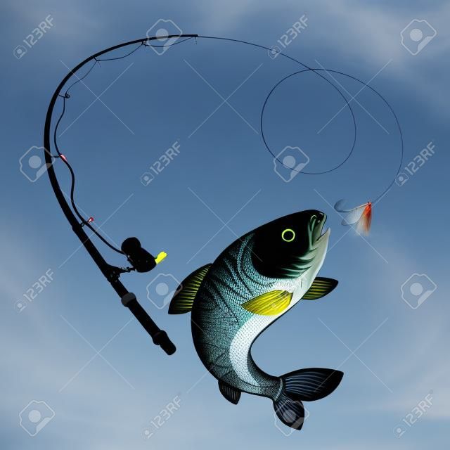 Fish and fishing rod are silhouetted for fishing