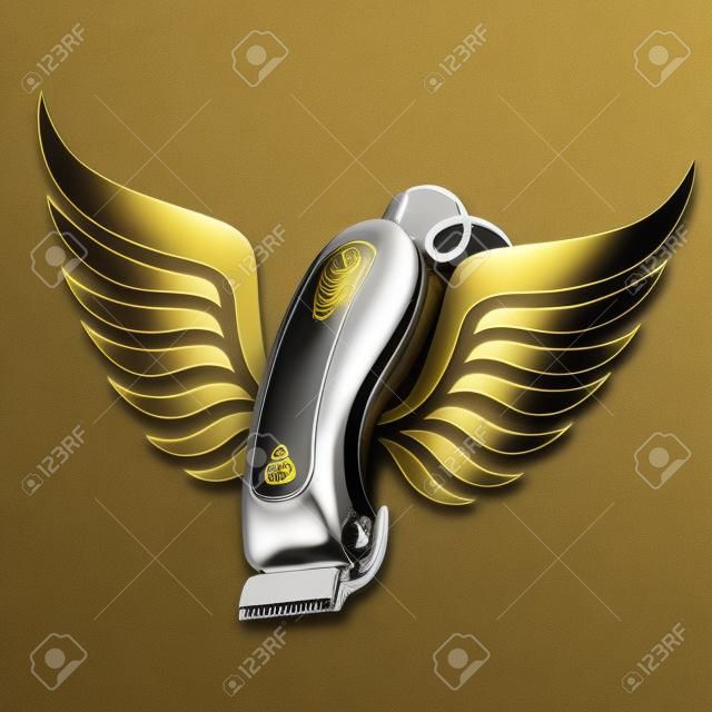 Hair clipper and wings of gold color