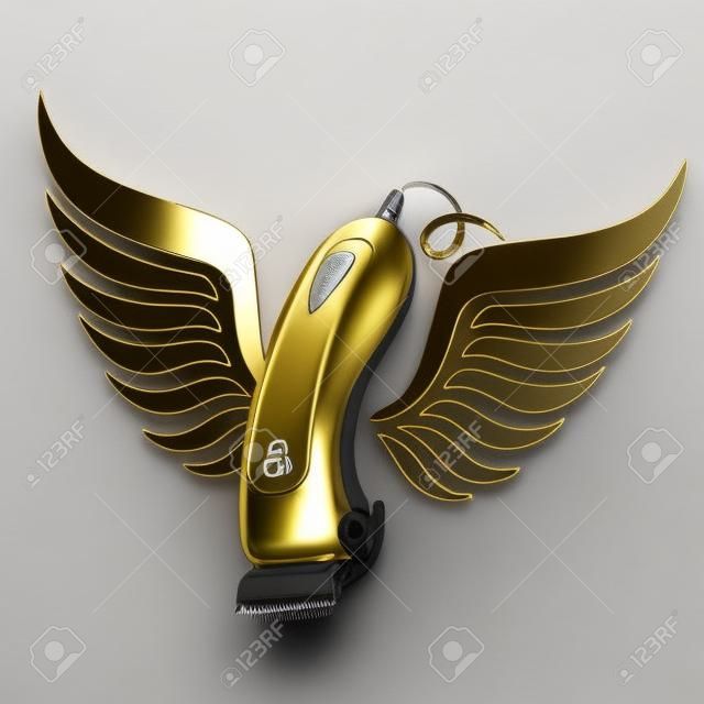 Tondeuse à cheveux et ailes de couleur or