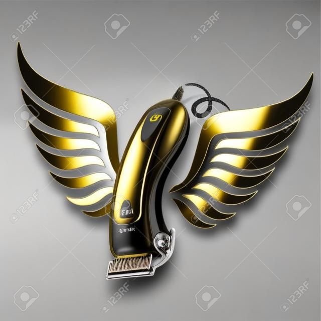 Haarschneider und Flügel von goldener Farbe