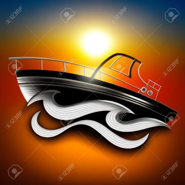 Barca sulla silhouette di onde