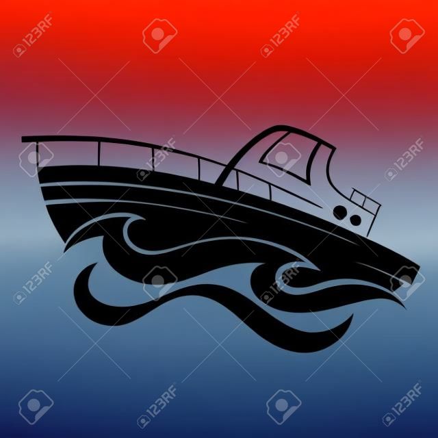 Barca sulla silhouette di onde