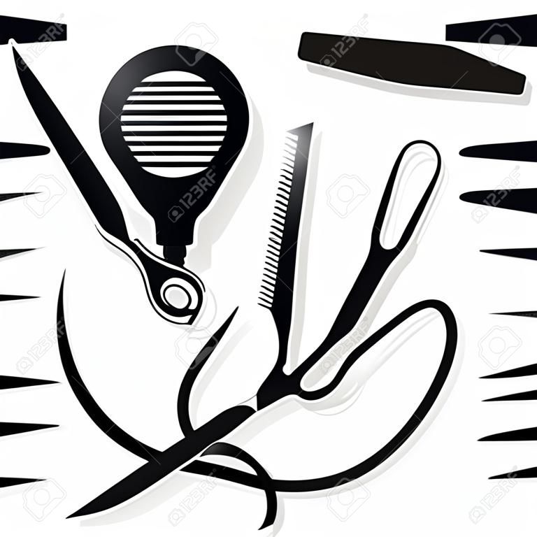 Scissors, comb and hair dryer
