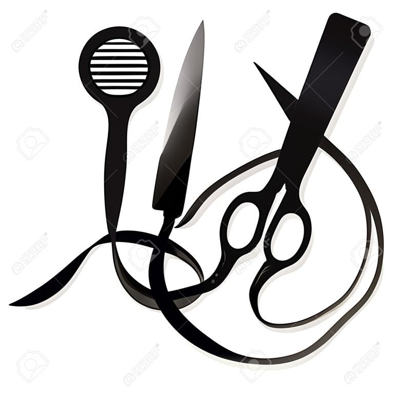 Scissors, comb and hair dryer