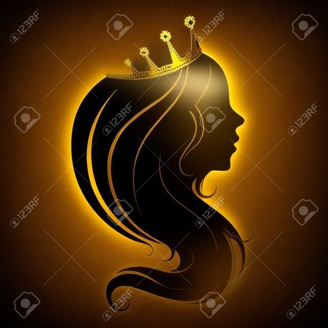 Silhouette of a girl with golden crown and a beautiful hairstyle
