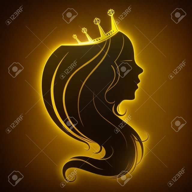 Silhouette of a girl with golden crown and a beautiful hairstyle