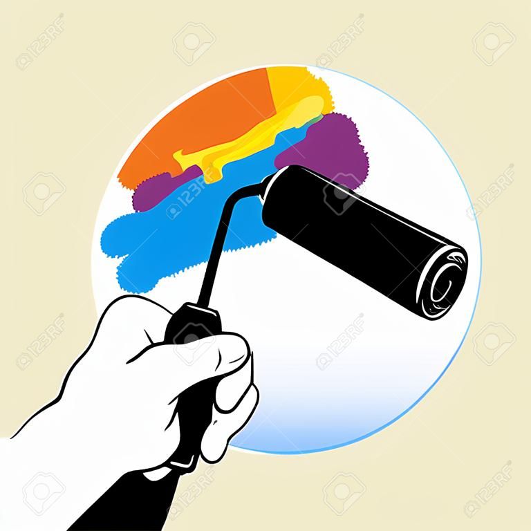 Paint roller in hand. Symbol for painter work