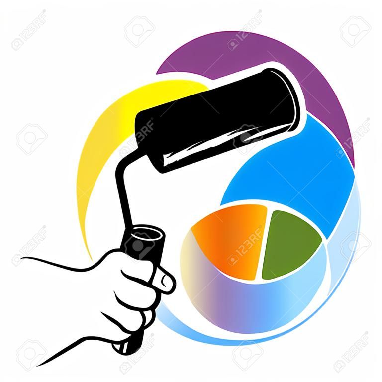 Paint roller in hand. Symbol for painter work