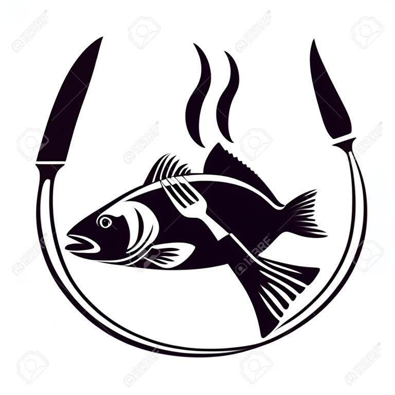 Fourchette et couteau de silhouette de poisson. symbole de menu de fruits de mer