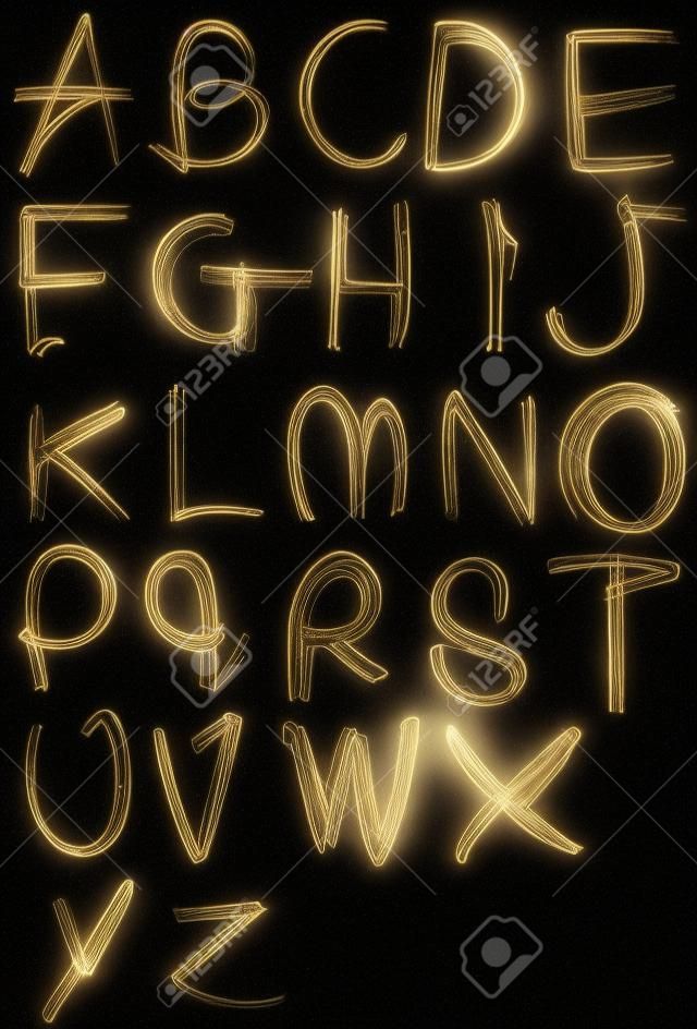 alphabets written in the dark with torches and lasers