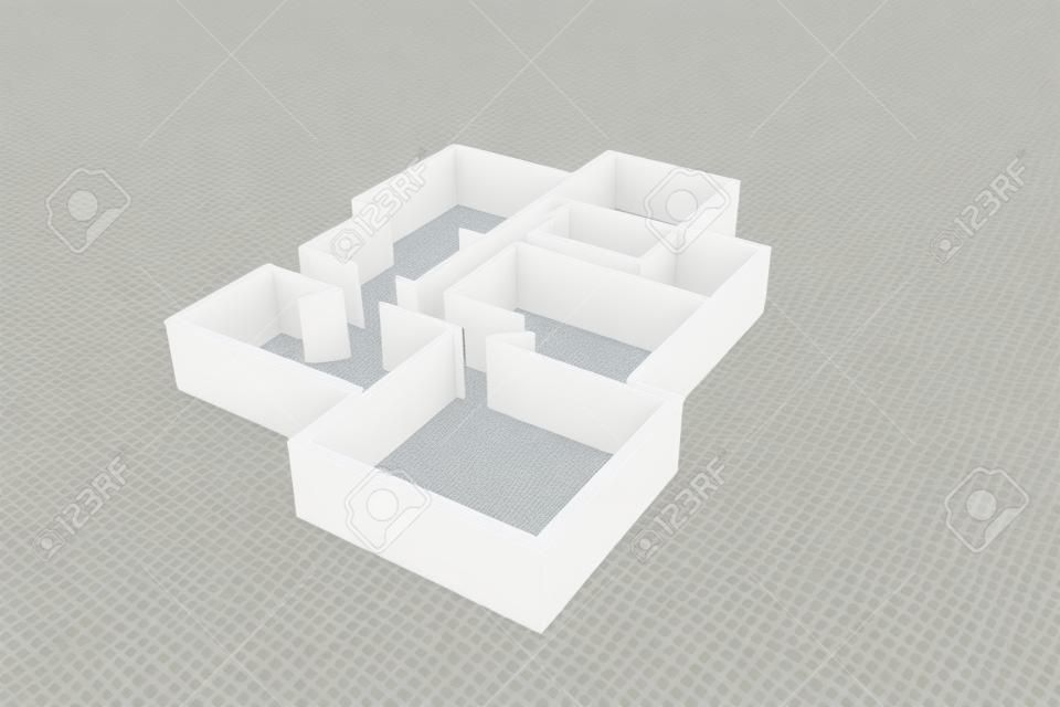 白色的牆壁3D平面圖或floorplate