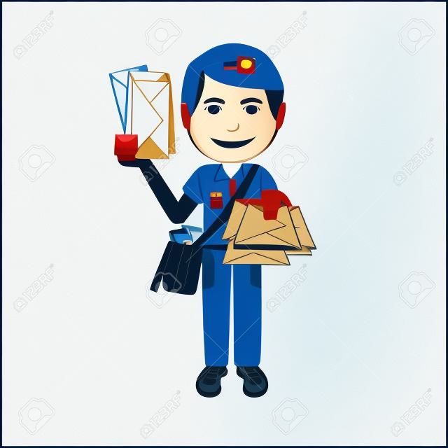 illustration of a mailman, postman, isolated in white background.