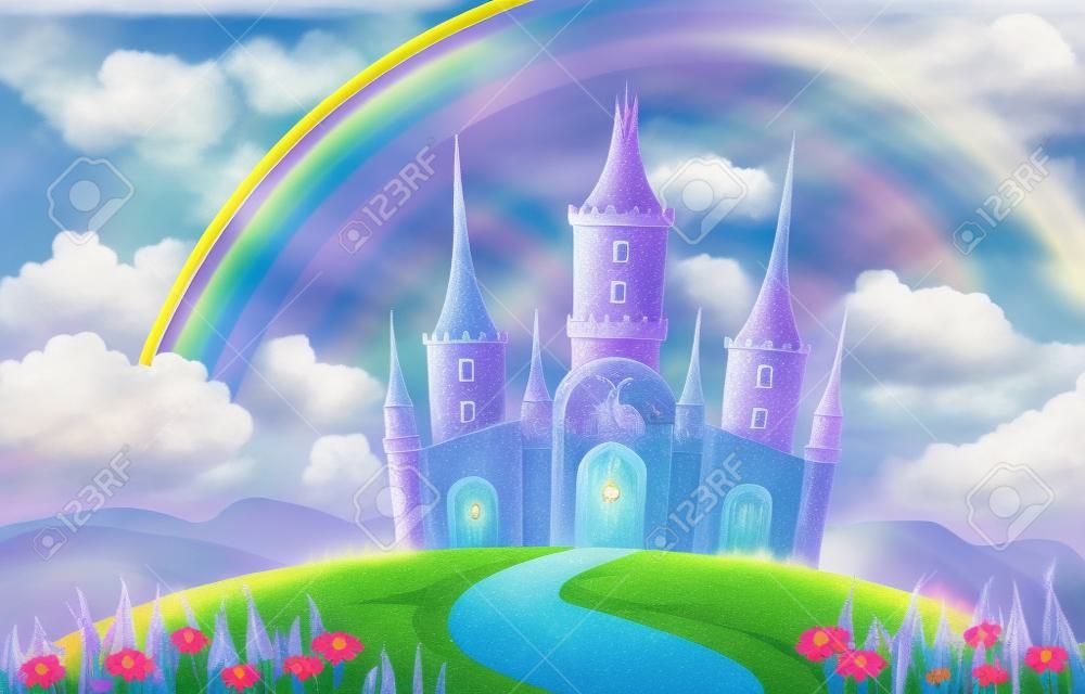 Castle Palace Rainbow in Fairyland Fairy Tales Landscape Illustration
