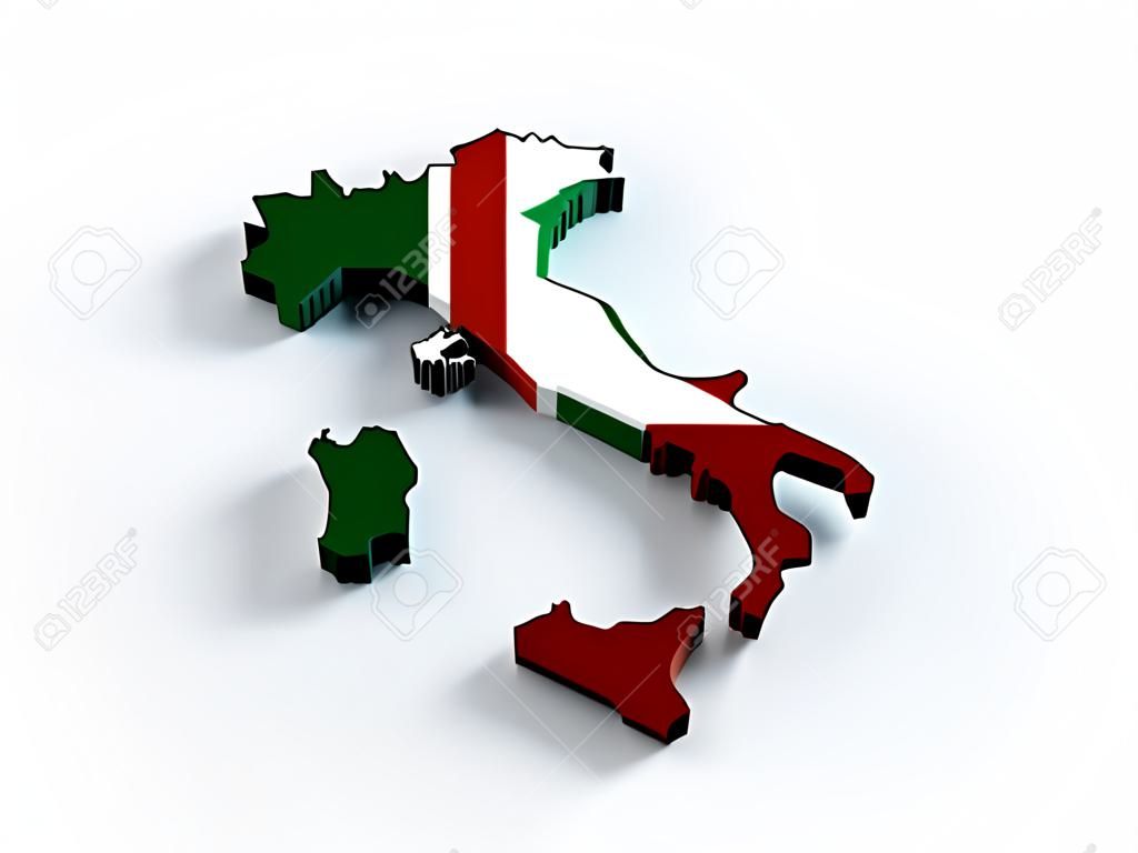 Italy map with three flag's colours in 3d