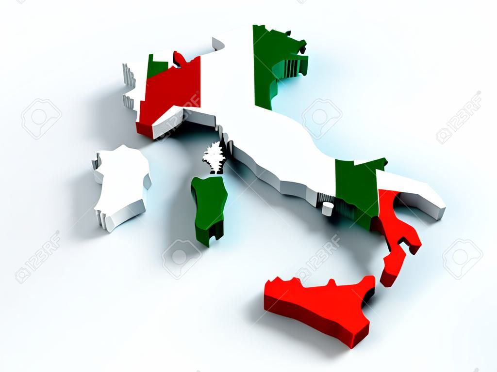 Italien-Karte mit drei Flag Farben in 3d