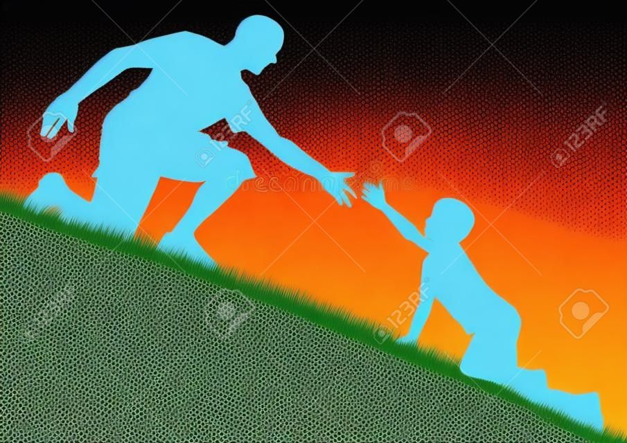 vektoros illusztráció egy apa kínál egy segítő kéz a fiát