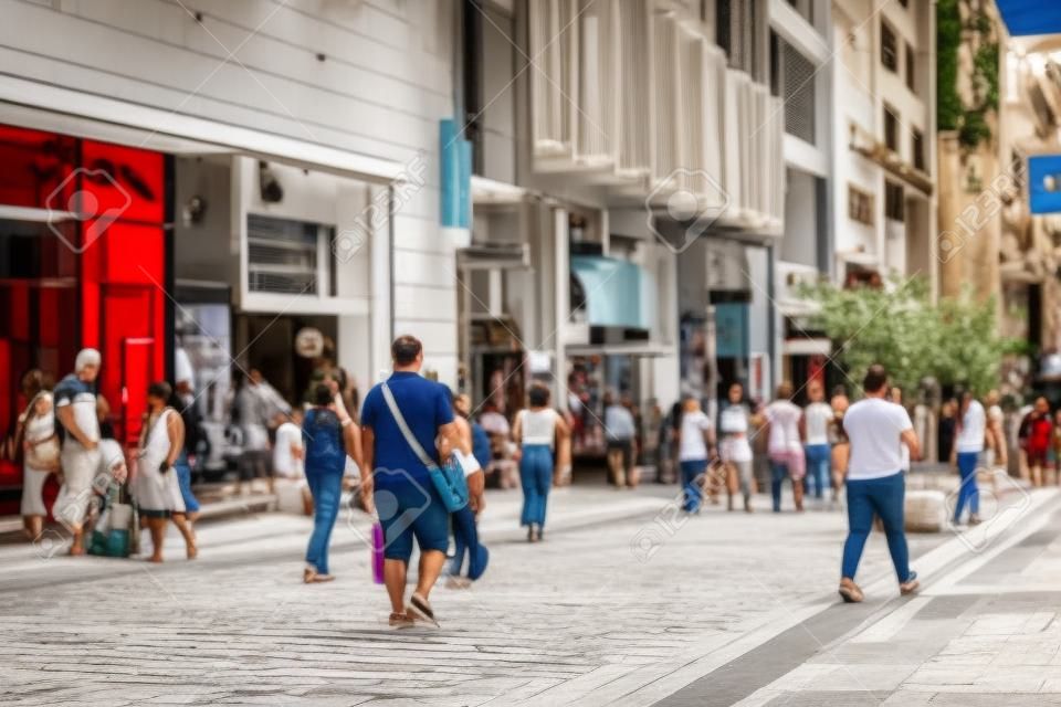 Athens Greece August 29, 2019 View of unknowns people walking and shopping at Ermou street in Athens in the afternoon