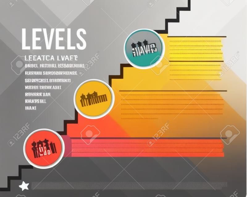 Vector illustration of degree infographic made of stair levels. Design. Easy, medium, hard