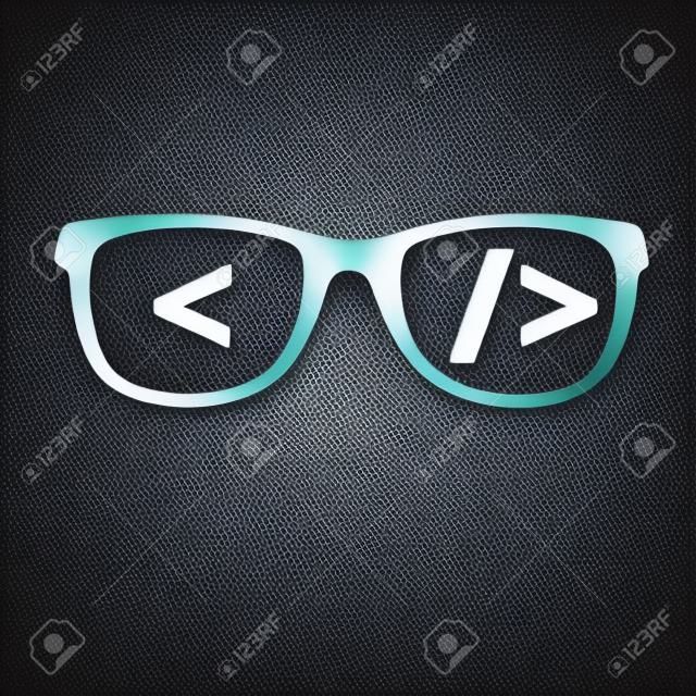 Coder sign icon, Glasses icon, Programmer symbol