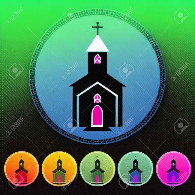 Church icon in circle, vector illustration